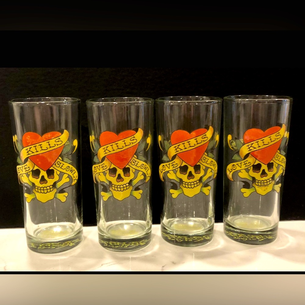 VINTAGE SET OF DON ED HARDY 12 oz BEVERAGE GLASSES